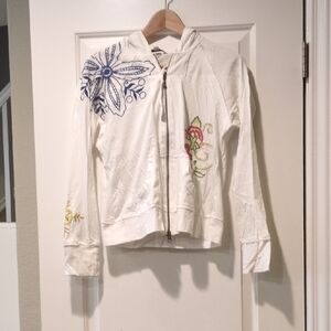 CAbi White Hoodie with Floral Embroidery